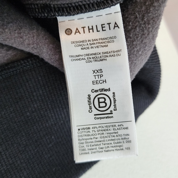 Athleta Triumph Camo Crewneck Sweatshirt Thumb Holes Black Gray XXS - Picture 10 of 12